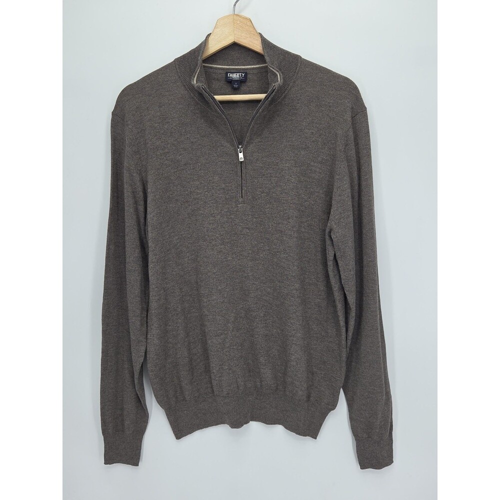 Faherty Mens Movement Quarter Zip 1/4 Sweater Heather Walnut Size Medium